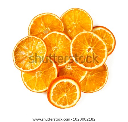 dried oranges isolated on white Royalty-Free Stock Photo #1023002182