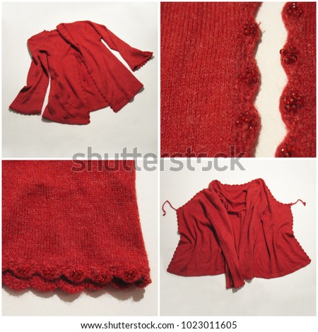 Red knitted wool sweater.