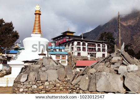 Tengboche Monastery with stupa and prayar wall, the best monastery in Khumbu valley, trek to Everest base camp, Sagarmatha national park, Nepal