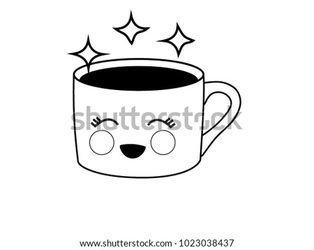 very cute black coffee cup is very happy, cartoon