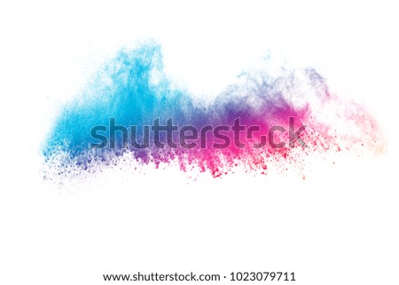 abstract powder splatted background. Multi-color powder explosion on white background. Colored cloud. Colorful dust explode. Paint Holi.