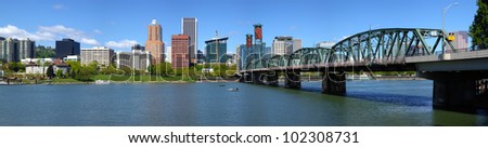 Portland Oregon skyline and bridge panorama.