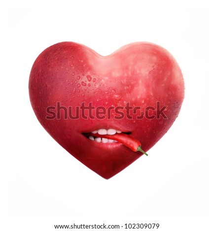 Apple, The Shape Of The Heart, Biting Chile Peppers Isolated On A White Background Royalty-Free Stock Photo #102309079
