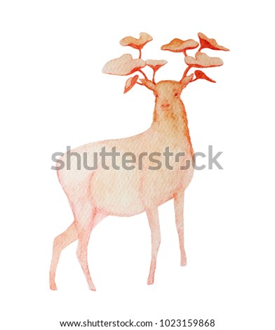 watercolor illustration reindeer wild animal nature design
