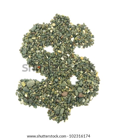 a collection of stones forming the symbol of money on white background