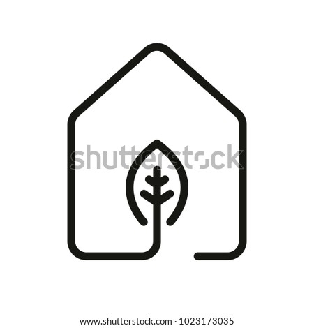 house with eco leaf icon. line style