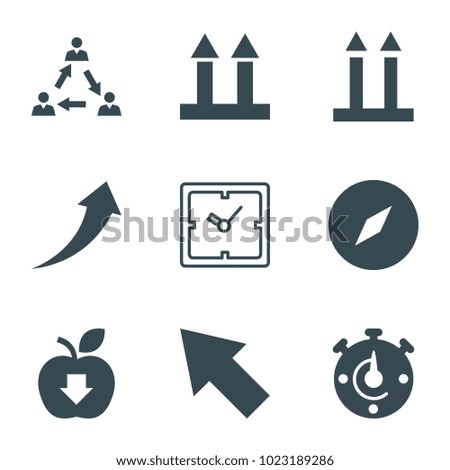 Arrow icons. set of 9 editable filled and outline arrow icons such as compass, communication, stopwatch, clock, pointer