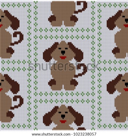 Knitted seamless pattern with silhouette of dog. Vector illustration