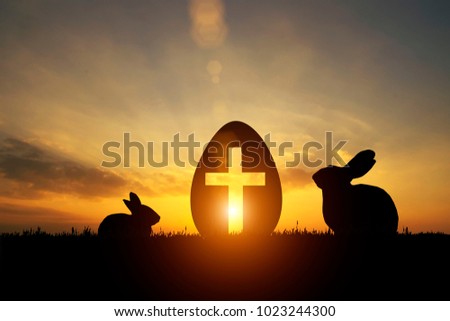silhouette of easter egg light of faith, Easter Day concept