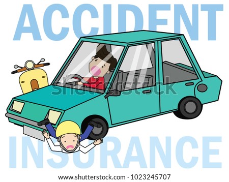 Woman drive a car crash with Scooter of a man. Flat vector illustration design.