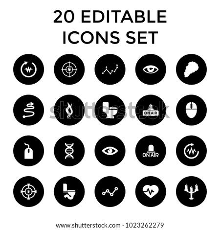 Curve icons. set of 20 editable filled curve icons such as mouse, toilet, heartbeat, eye, graph, open air, dna, candlestick. best quality curve elements in trendy style.