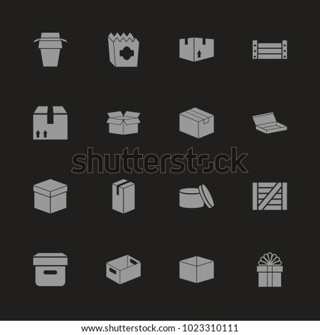 Box and Crates icons - Gray symbol on black background. Simple illustration. Flat Vector Icon.