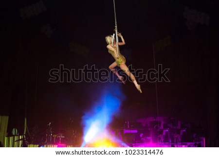 performance of an air gymnast in a circus