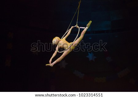 performance of an air gymnast in a circus