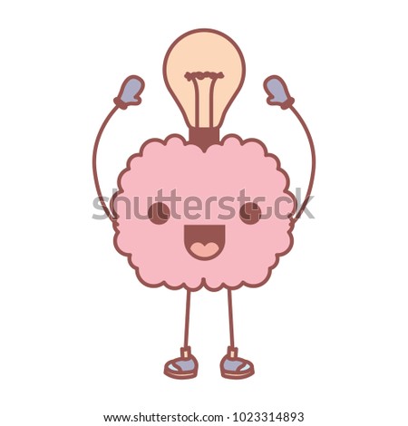 comic brain with bulb kawaii character