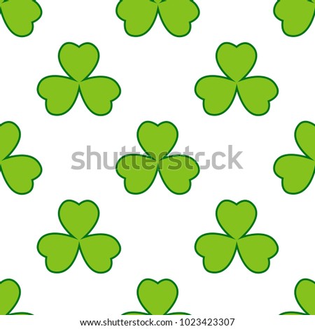 Clover leaves vector seamless pattern. Nature spring background. Irish traditional St. Patrick's day design element in green over white.