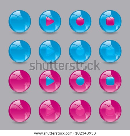 Bright shiny blue and red buttons
