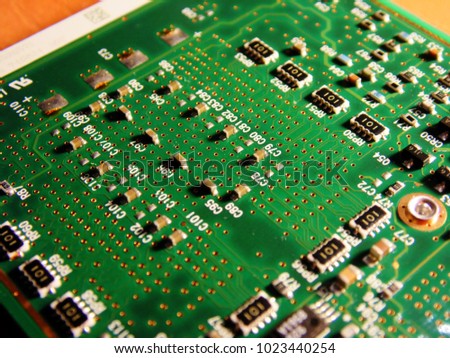 Macro picture of green printed circuit board - PCB