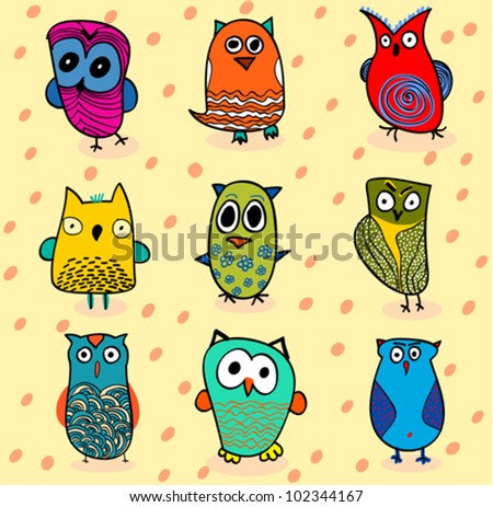 Funny Owls Texture Vector