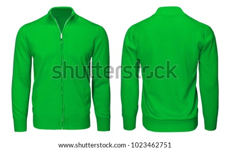 Blank template mens green sweatshirt long sleeve, front and back view, isolated on white background with clipping path. Design pullover mockup for print.   Royalty-Free Stock Photo #1023462751
