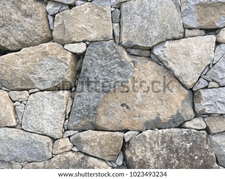 Background of rocks and granite in various sizes and shades of grey and tan with a large rock in center.