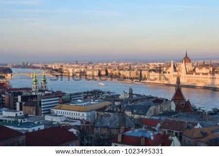 Budapest cityscape with the Parliament building in the background (Hungary, Europe). 