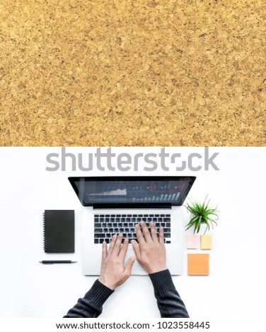 Male using computer laptop on white wood desk table background.Business technology,communication and networking concepts ideas/top view