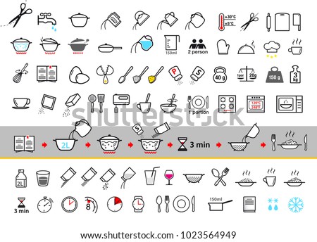 Cooking and preparation instructions. Set of sign for detailed guideline. Vector elements on a white background. Ready for your design. EPS10. Royalty-Free Stock Photo #1023564949