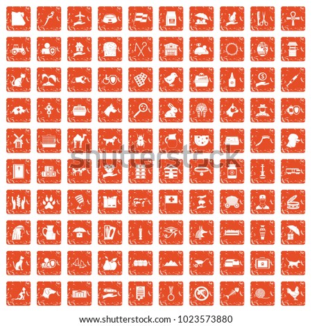 100 pets icons set in grunge style orange color isolated on white background vector illustration