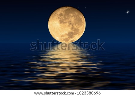 Planet Moon and shadows in the water. Elements furnished by NASA.