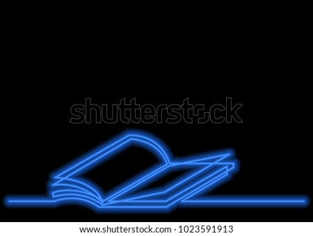one line drawing of isolated vector object - open book with neon vector effect
