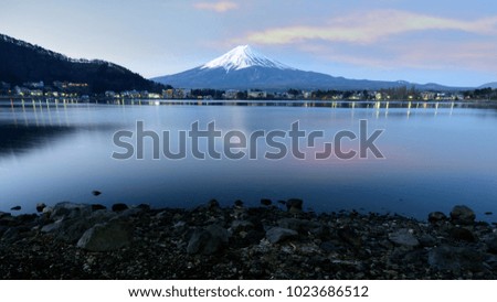 View of Mt. Fuji in autumn at Lake Kawaguchiko , Japan. 