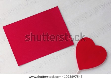 Valentines day greeting card red card and heart on white paper background
