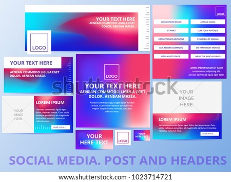 Social media posts, header, banner with retro pattern and logo template. Cover design for social networks. Universal Advertising template banner with vibrant gradients. Vector iilustration. EPS 10 	
