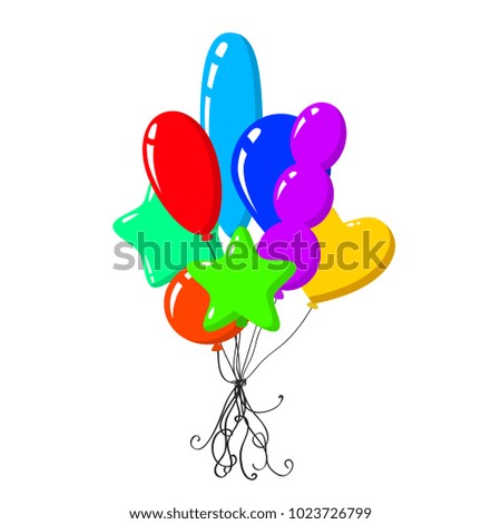 Set of colorful and bright cartoon air balloons isolated on white background. Vector illustration for your graphic design.
