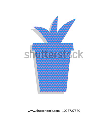 Flowerpot sign illustration. Vector. Neon blue icon with cyclamen polka dots pattern with light gray shadow on white background. Isolated.