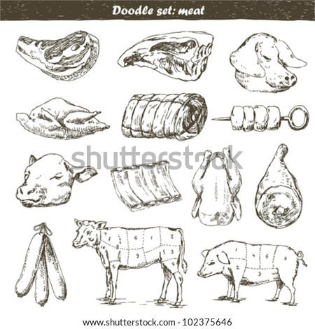 Set of meat doodle