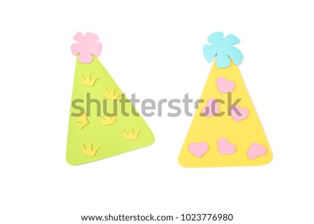 Party hats paper cut on white background - isolated