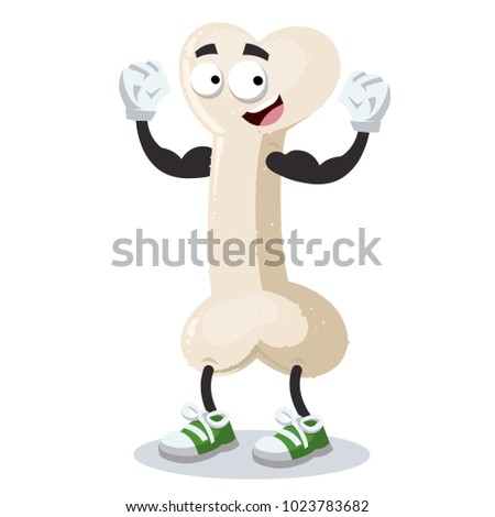 cartoon bone mascot shows its strength on a white background