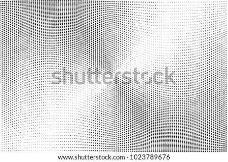 Polka dot halftone pattern. Grunge dots background. Modern urban vector illustration. Abstract curves. Points backdrop. Dotted spotted pattern. Monochrome template for web design, covers, banners