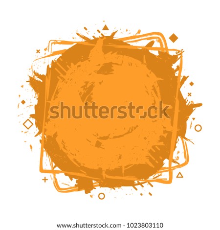Paint splash. Vector abstract background with ink brush strokes and geometrical shapes. Grunge border. Vector colorful paint splashes. Grunge frame with space for text.