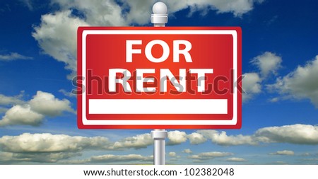 For rent signpost on sky background