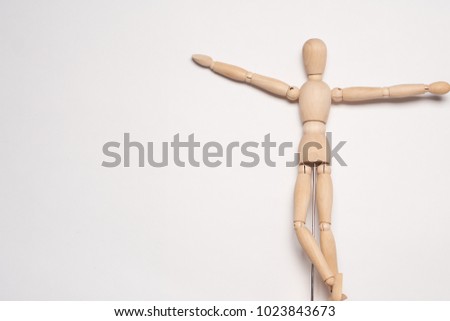 wooden man for drawing on a light background, layout, gestalt                               