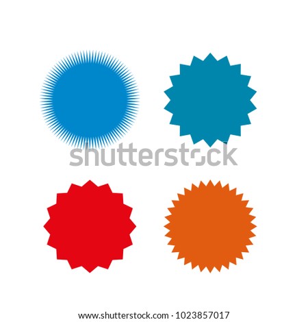 Set of vector starburst, sunburst badges. Different color. Simple flat style Vintage labels. Design elements. Colored stickers. A collection of different types and colors icon.