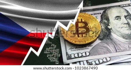 flag of Czech Republic and bitcoin coins Royalty-Free Stock Photo #1023867490