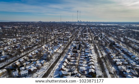 Aerial scene from Whitefish Bay Wisconsin looking south to downtown Milwaukee Wisconsin