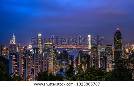 Beautiful skyscrapers in Hong Kong night New Viewpoint at Victoria harbor
