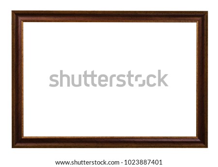 classic dark brown painted wooden picture frame with cut out canvas isolated on white background