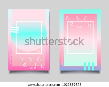 Trendy collection illustration posters holographic pink blue neon style bright design template