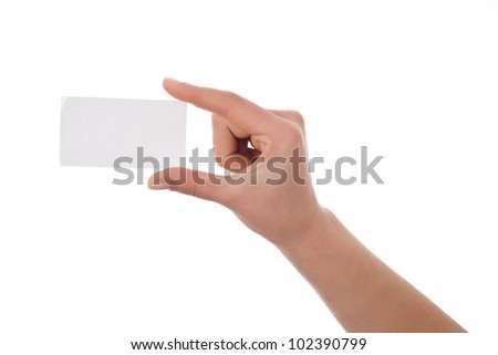 Hand holding blank business card isolated